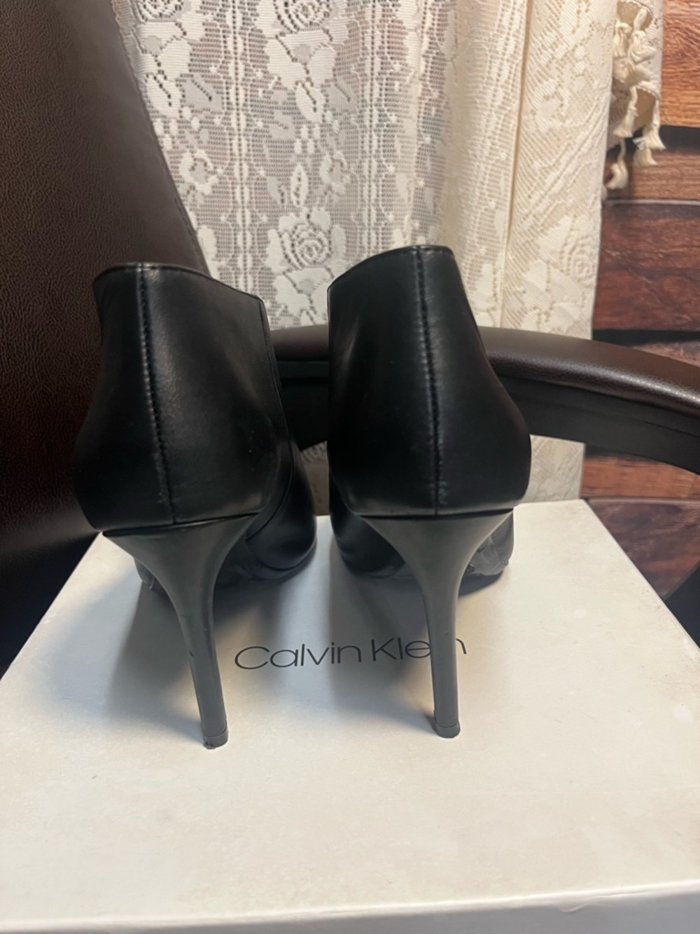 Calvin Klein Nastassia Nappa Leather Open-Toe Wrap Heels - Picture 11 of 14